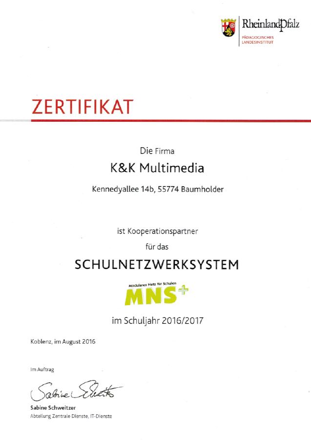 Zertifikat K&K Multimedia GbR 2016/17