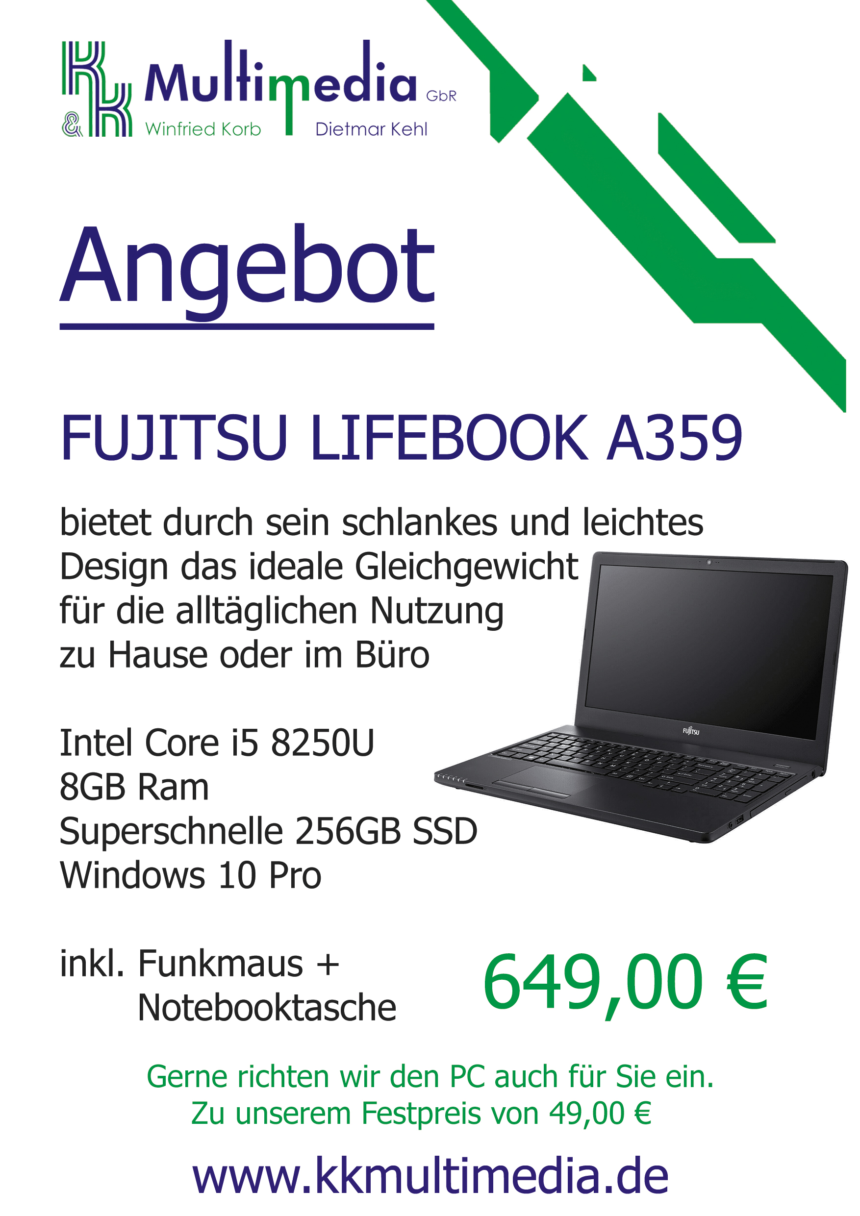 Angebot: Fujitsu LIfebook A359 inkl. Funkmaus und Laptoptasche - für 649,00€
