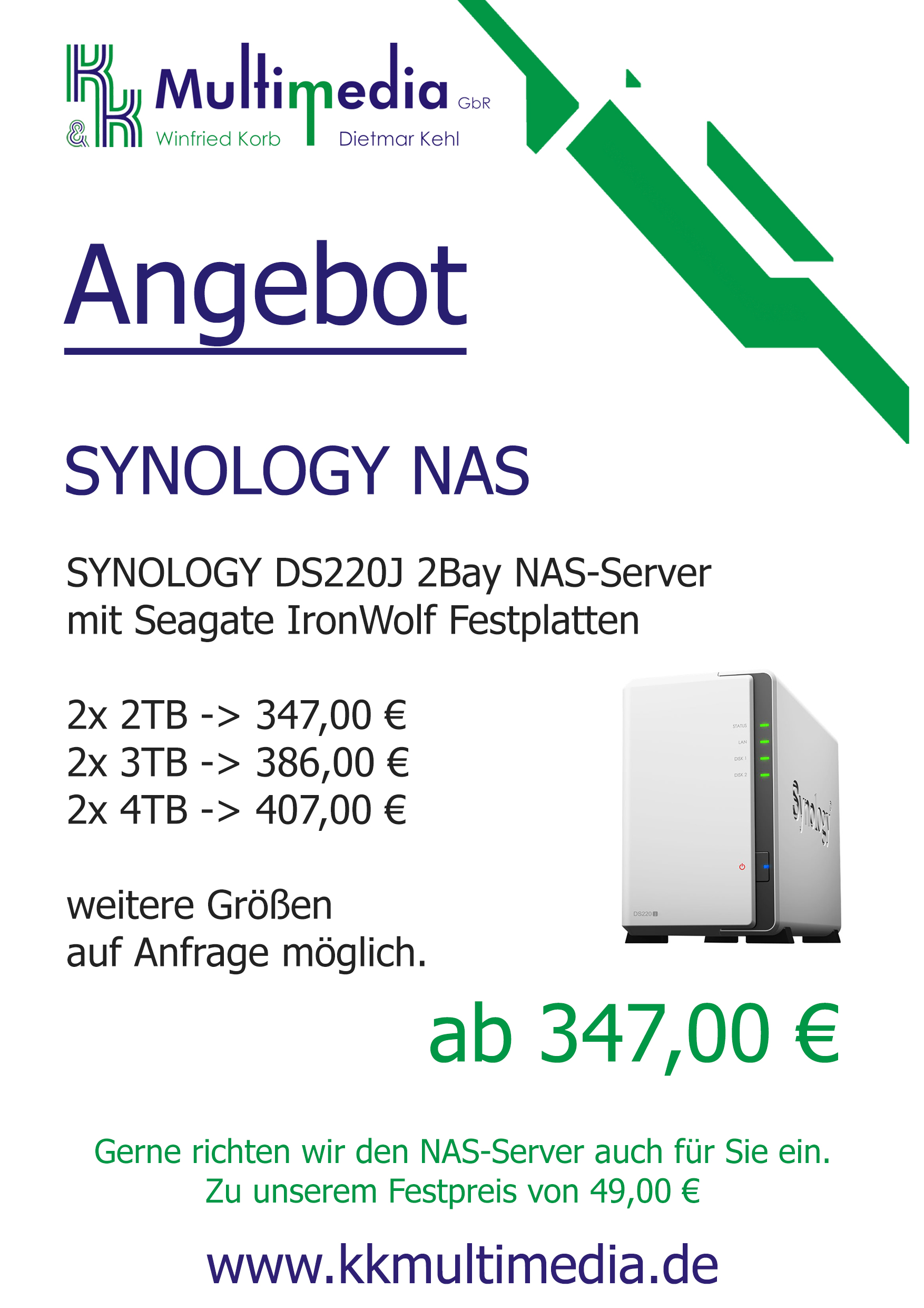 SYNOLOGY DS220J 2Bay NAS-Server mit Seagate IronWolf Festplatten